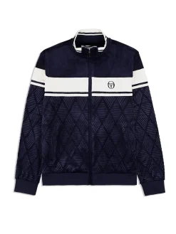 Sergio Tacchini Debossed Damarindo Velour Track Jacket- MARITIME BLUE Best