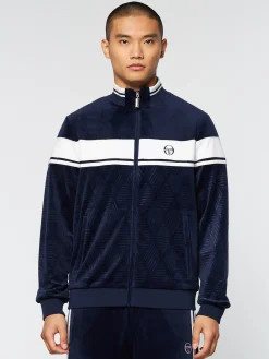 Sergio Tacchini Debossed Damarindo Velour Track Jacket- MARITIME BLUE Best
