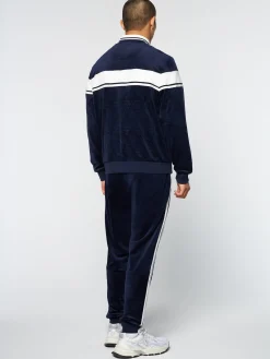 Sergio Tacchini Debossed Damarindo Velour Track Jacket- MARITIME BLUE Best