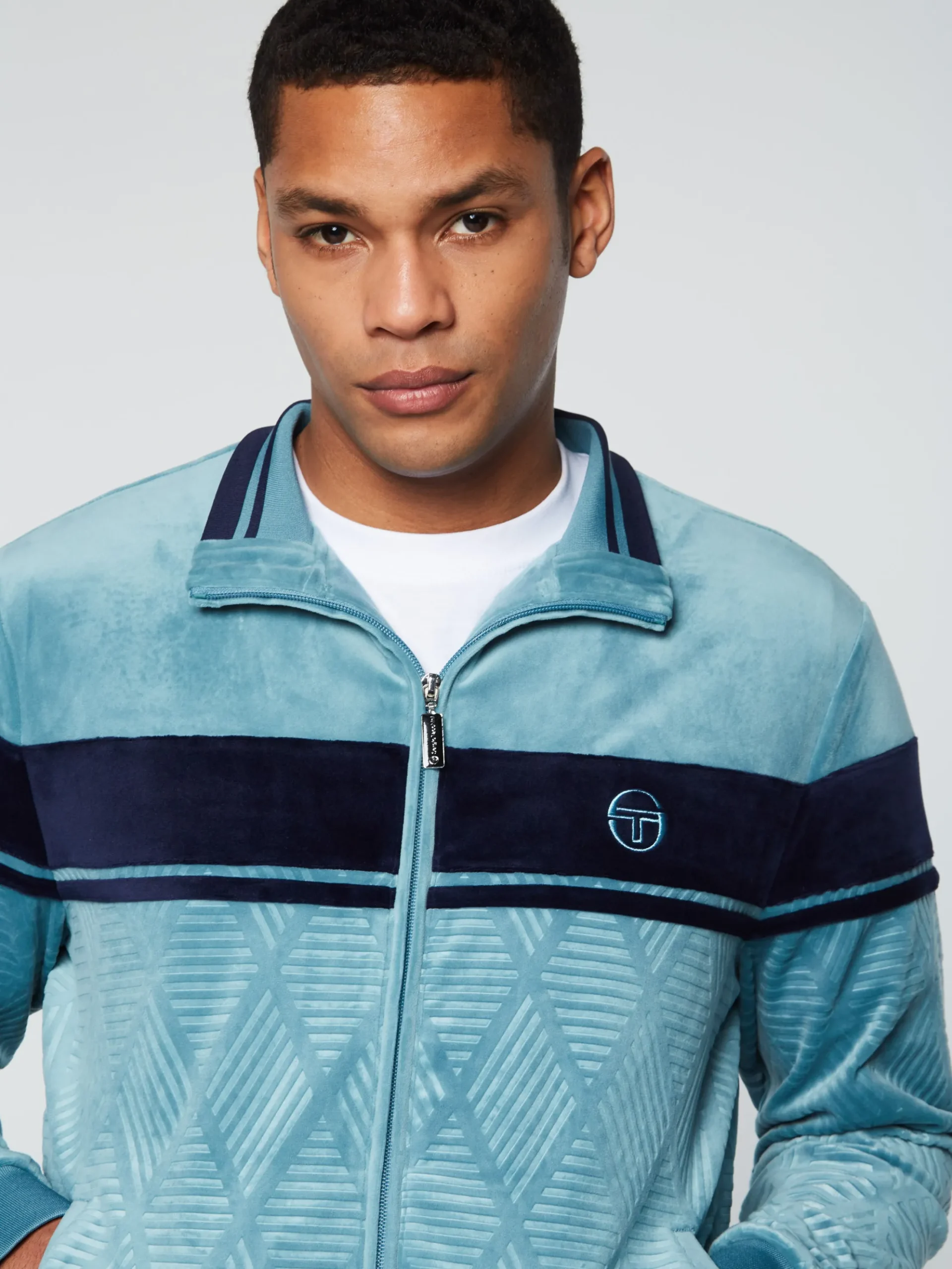 Sergio Tacchini Debossed Damarindo Velour Track Jacket- LARKSPUR Best