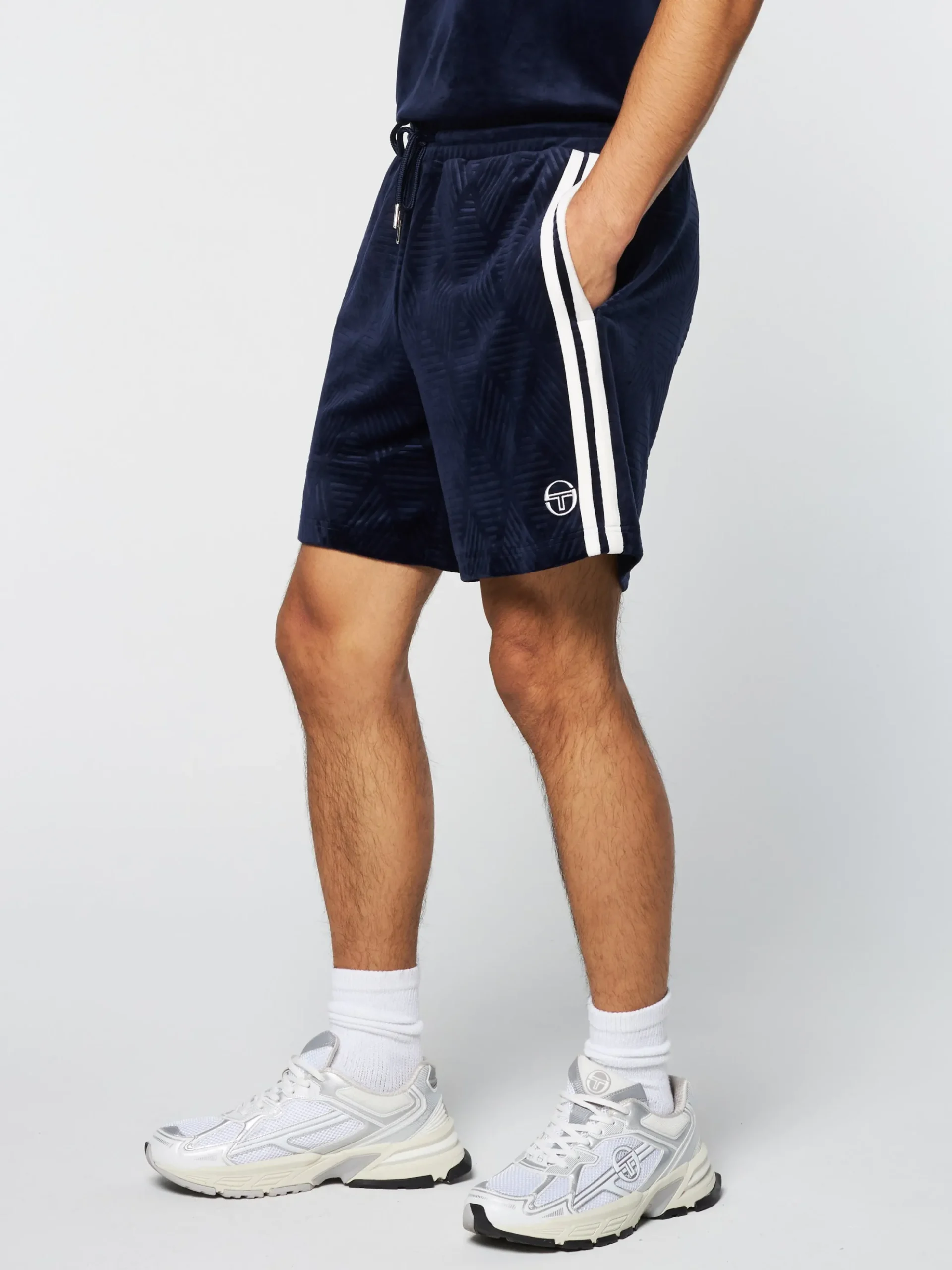 Sergio Tacchini Debossed Damarindo Velour Short- MARITIME BLUE Discount