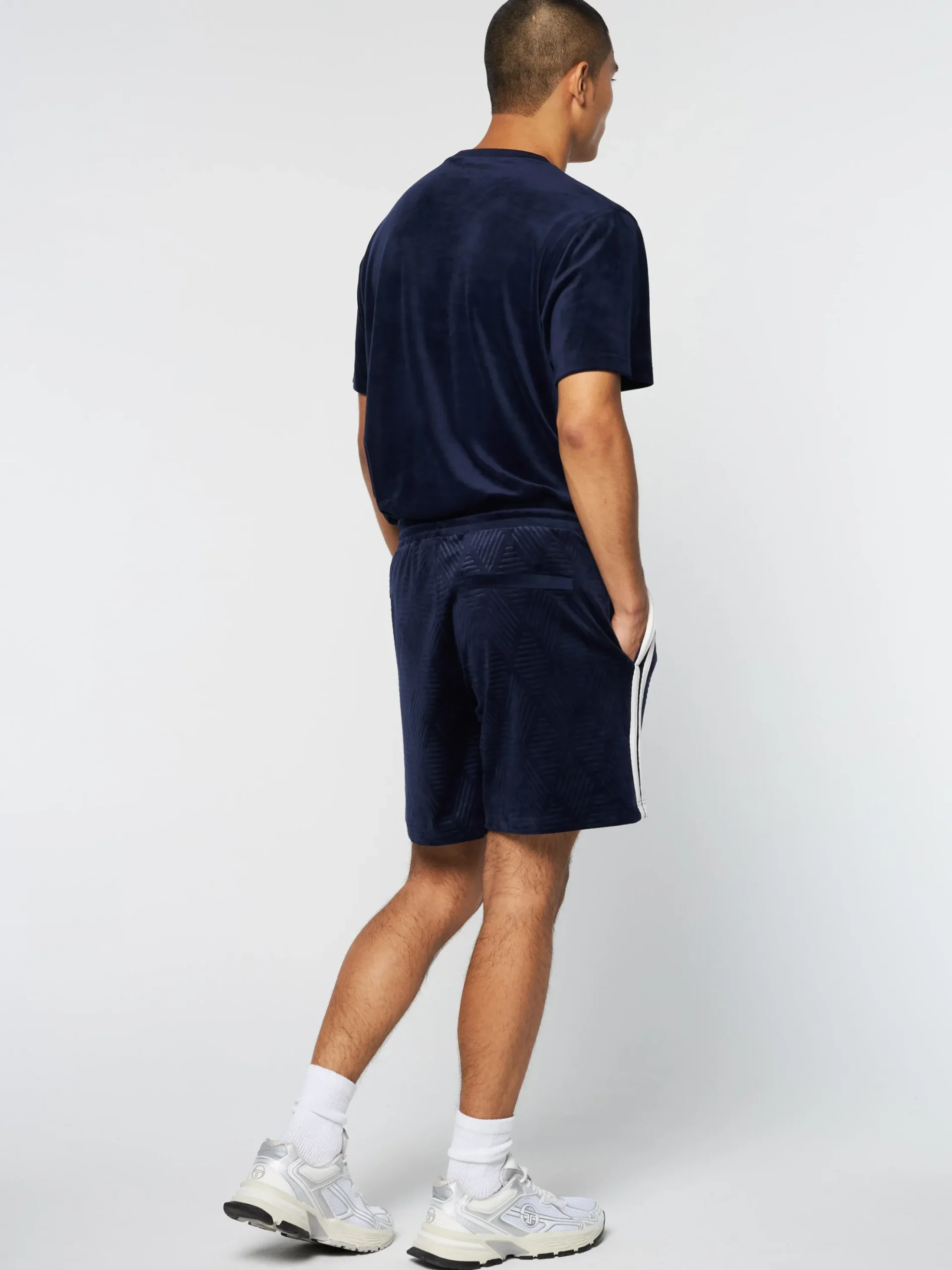 Sergio Tacchini Debossed Damarindo Velour Short- MARITIME BLUE Discount