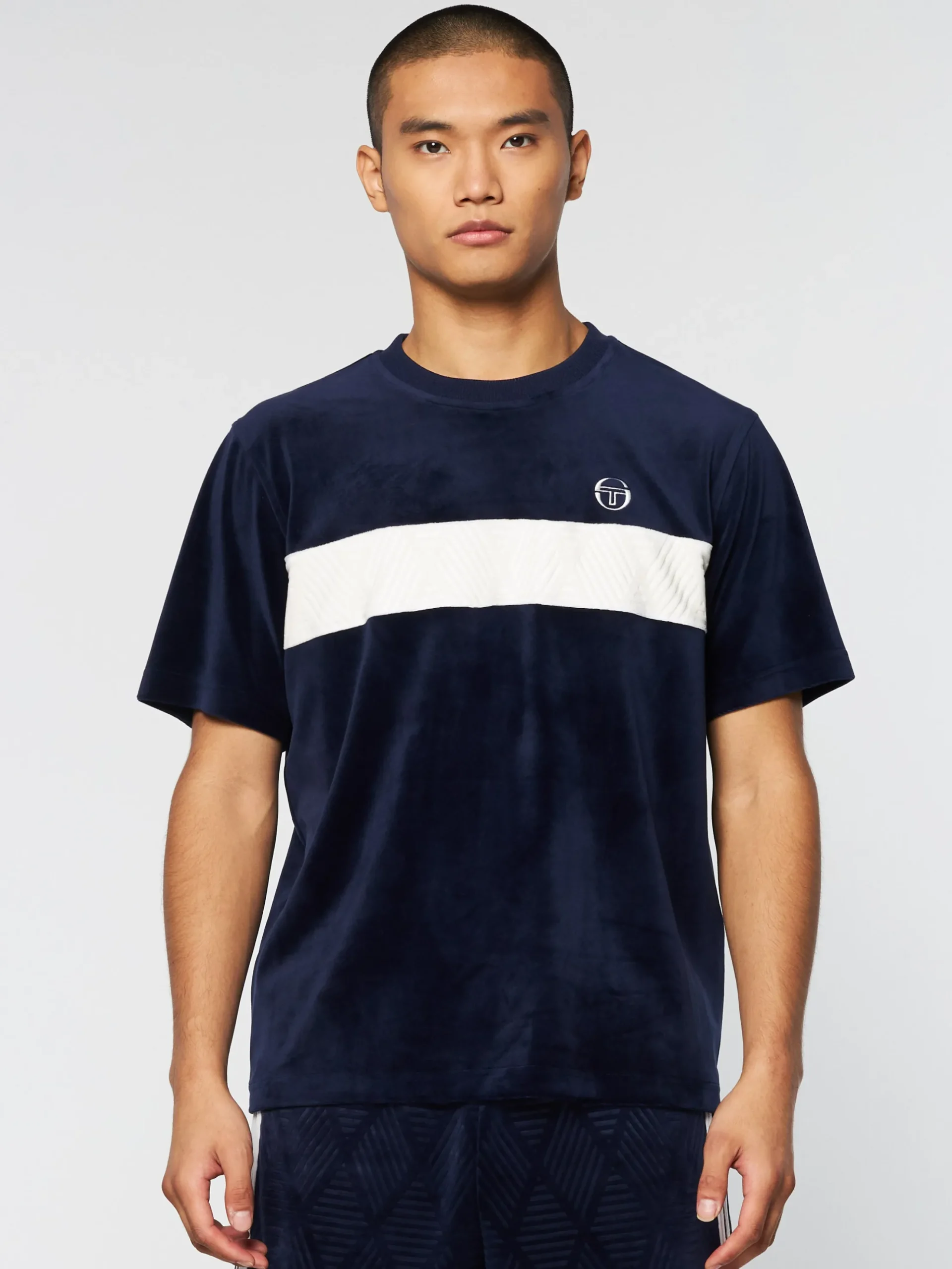 Sergio Tacchini Debossed Damarindo Velour T-Shirt- MARITIME BLUE Outlet