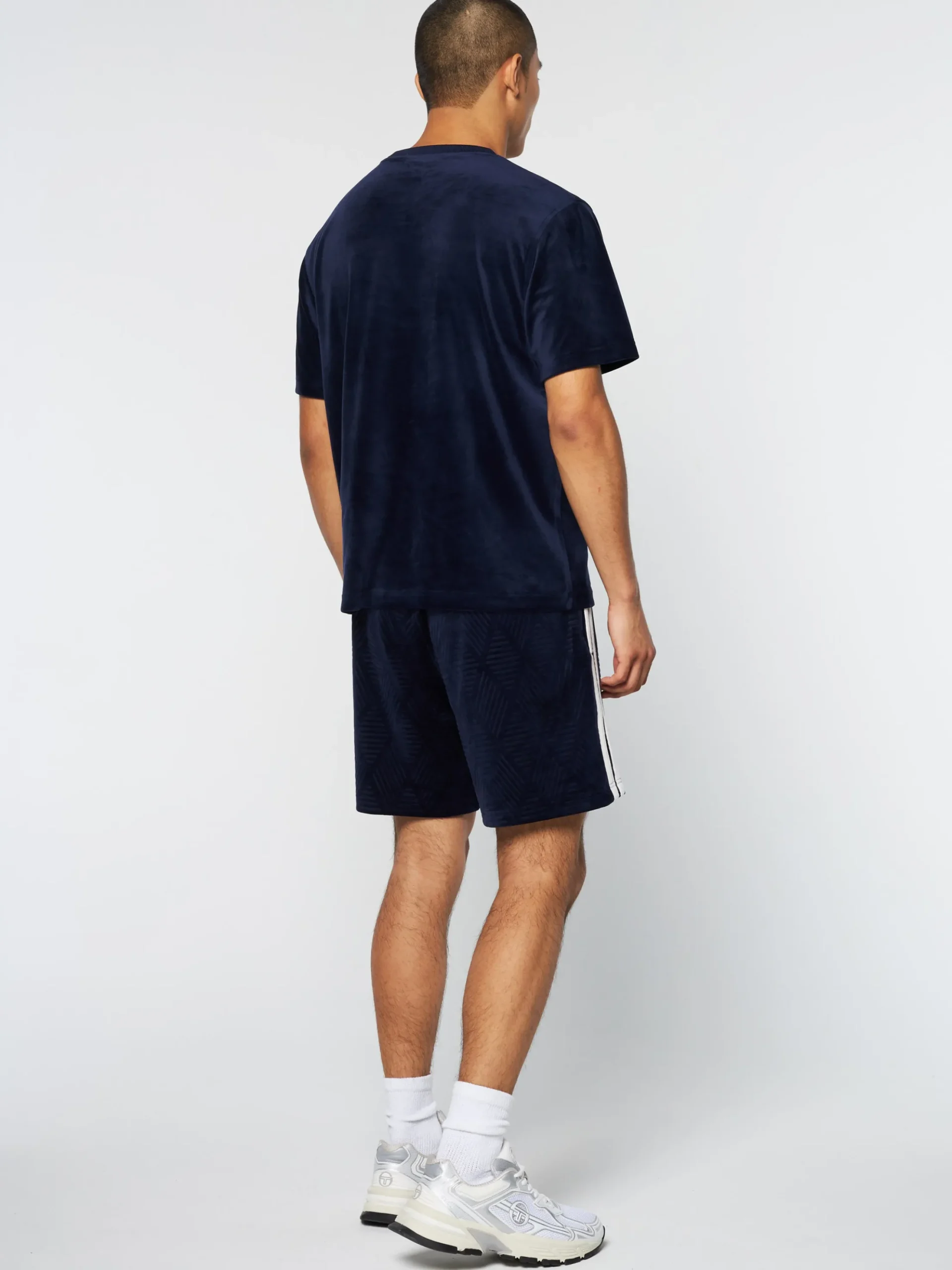 Sergio Tacchini Debossed Damarindo Velour T-Shirt- MARITIME BLUE Outlet