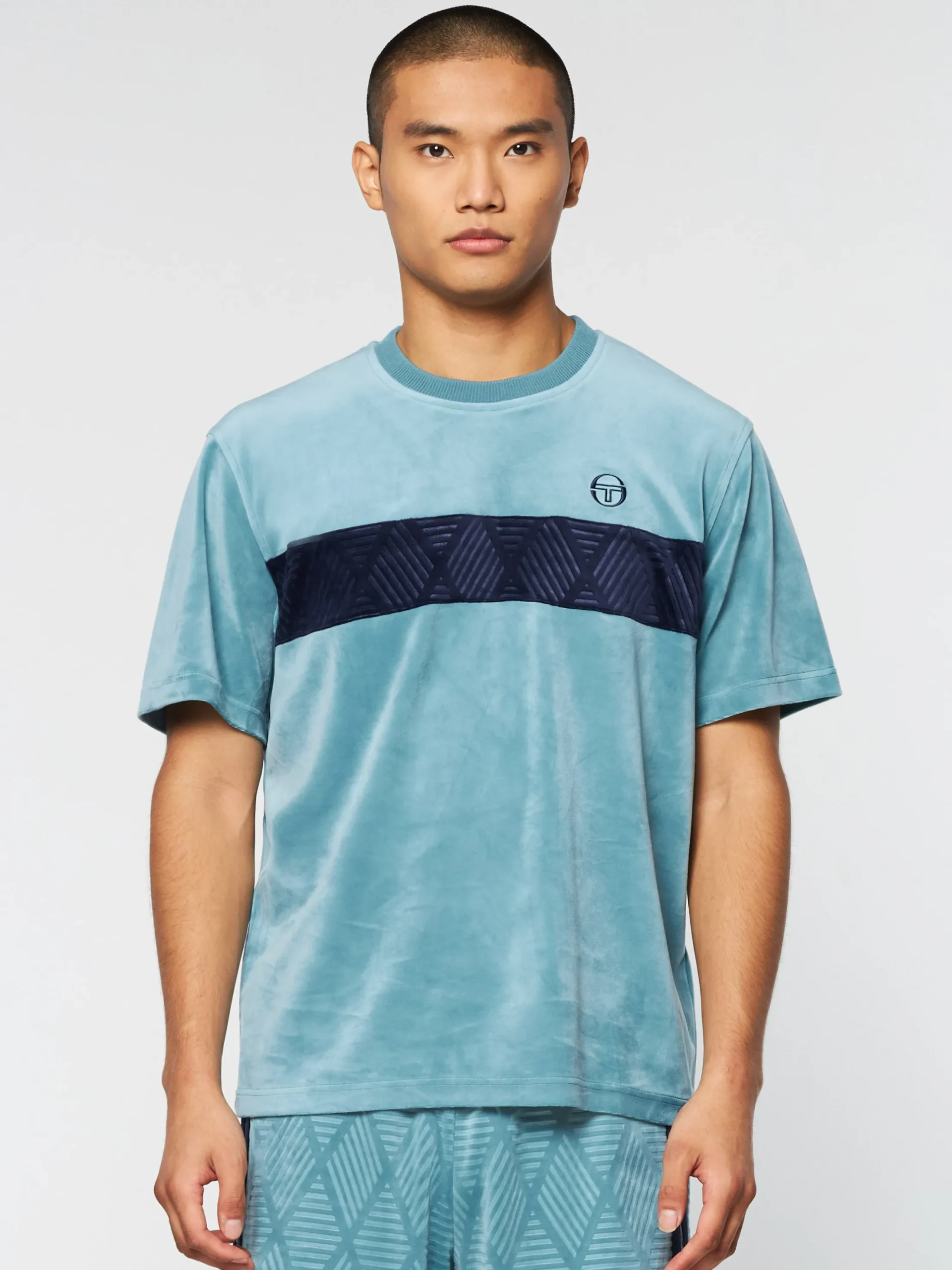 Sergio Tacchini Debossed Damarindo Velour T-Shirt- LARKSPUR Best