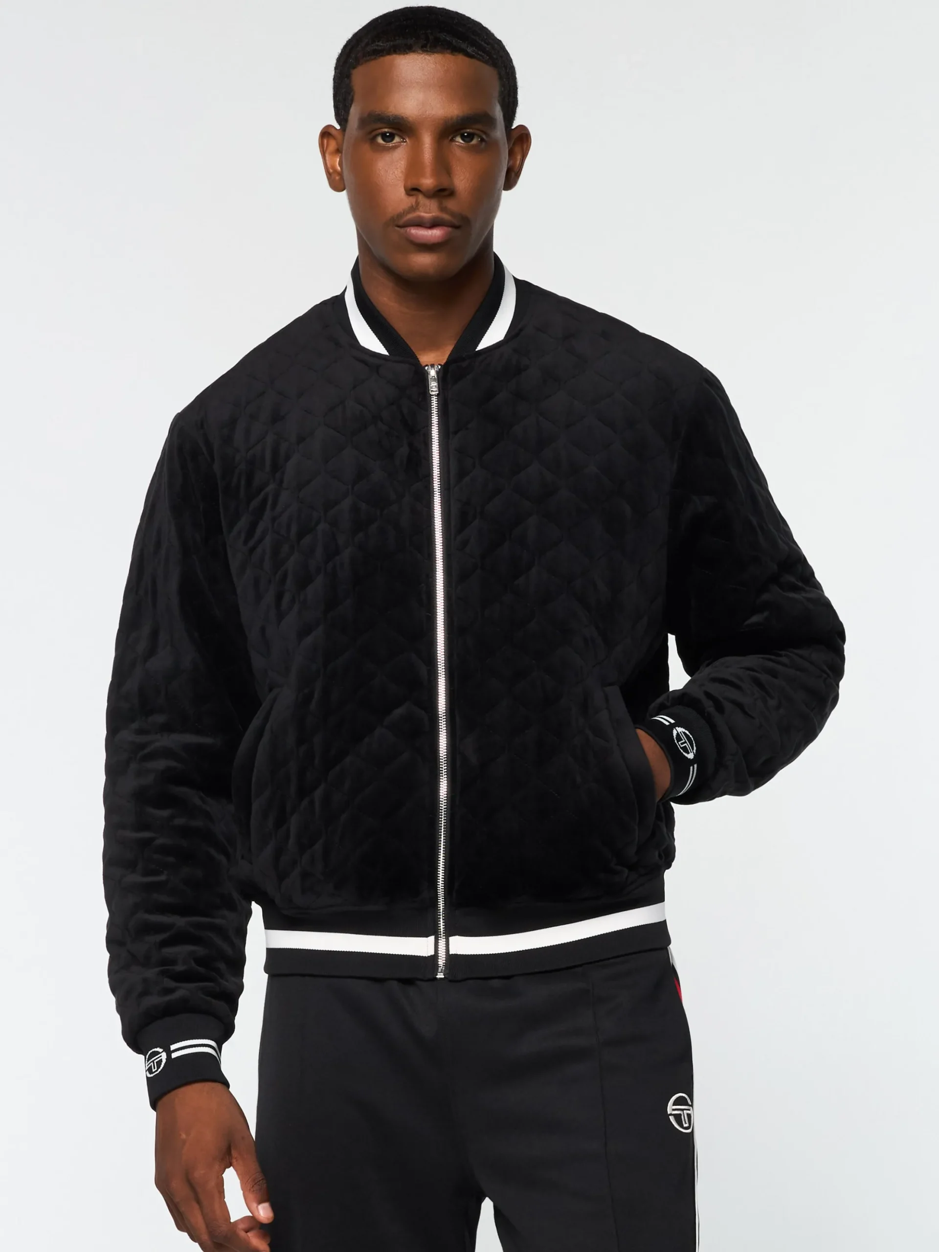 Sergio Tacchini Fasano Quilted Velour Jacket- BLACK BEAUTY Sale