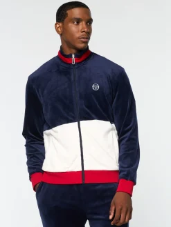 Sergio Tacchini Foggia Velour Debossed Track Jacket- MARITIME BLUE Discount