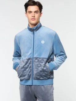 Sergio Tacchini Foggia Velour Debossed Track Jacket- CORONET BLUE Best