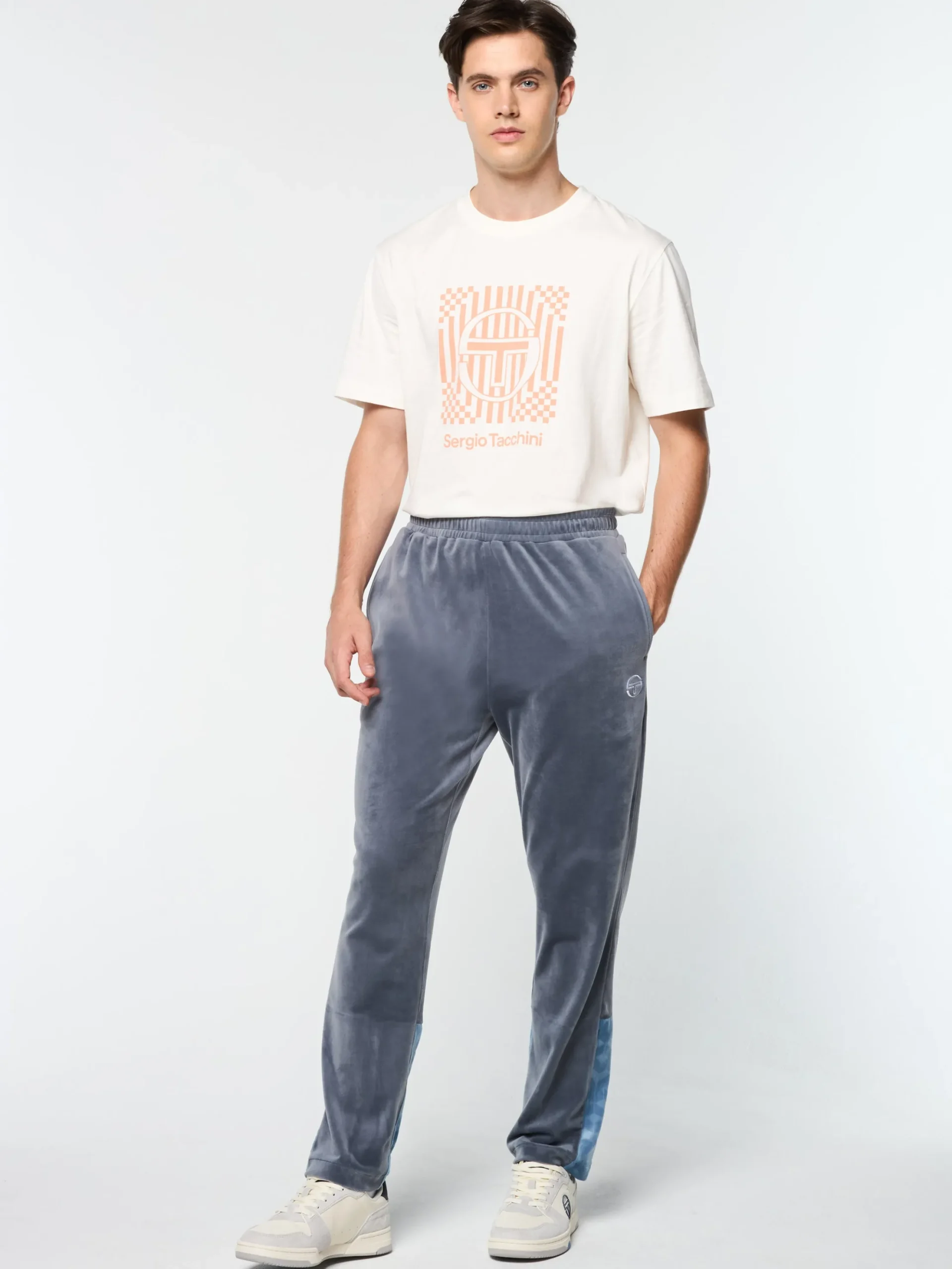 Sergio Tacchini Foggia Velour Debossed Track Pant- GRISAILLE Clearance