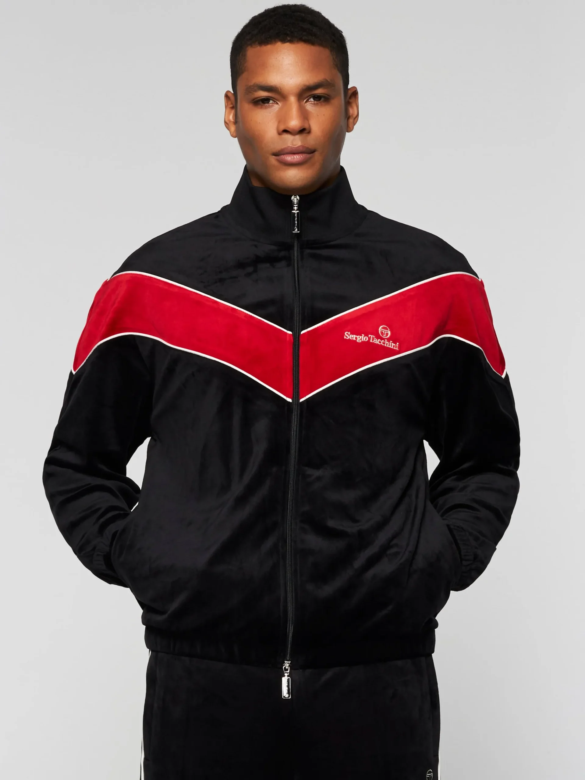 Sergio Tacchini Gallone Velour Track Jacket- BLACK BEAUTY Outlet