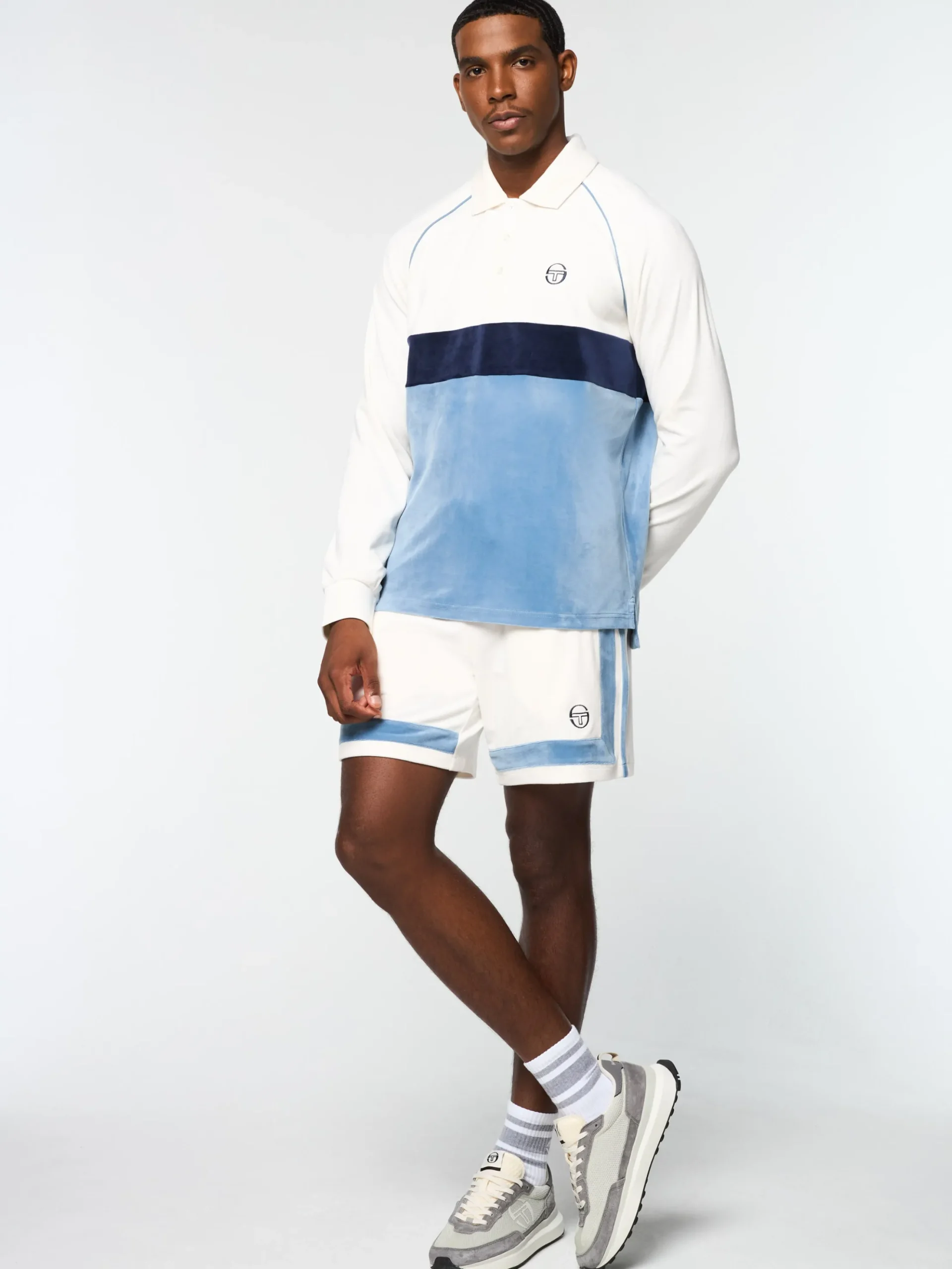 Sergio Tacchini Noci Velour Long Sleeve Polo- GARDENIA New