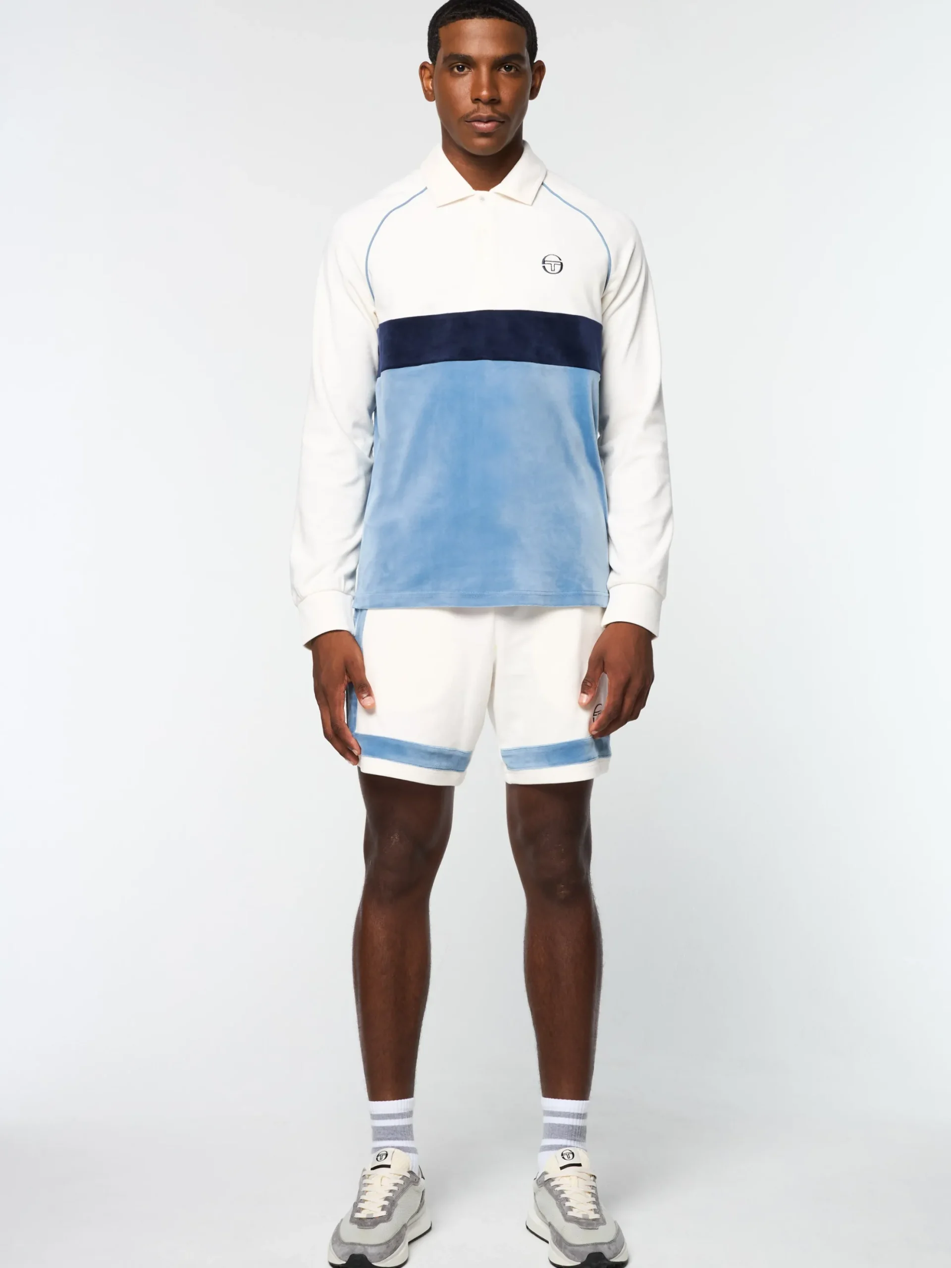 Sergio Tacchini Noci Velour Long Sleeve Polo- GARDENIA New