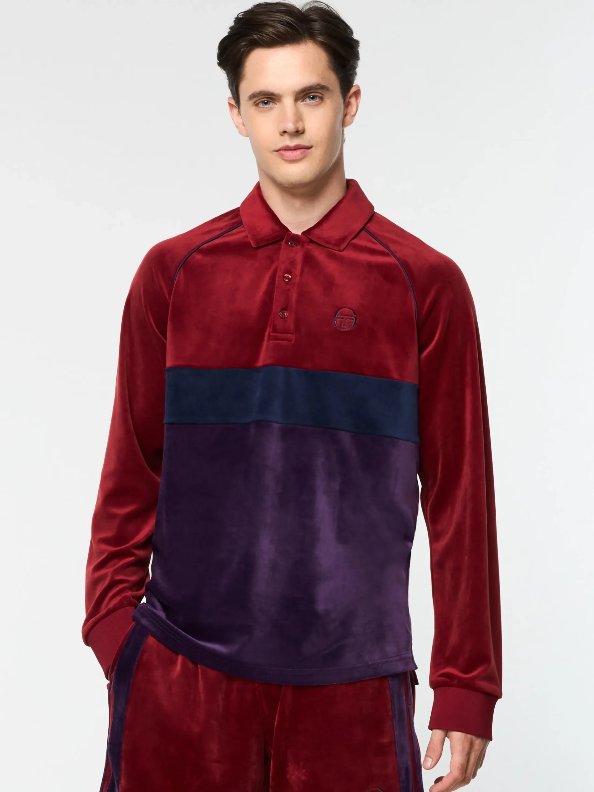 Sergio Tacchini Noci Velour Long Sleeve Polo- SUN DRIED TOMATO Clearance