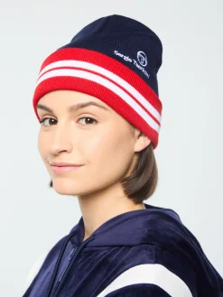 Sergio Tacchini Surgis Knit Beanie- Maritime Blue/ Adrenaline Rush/ White MARITIME BLUE/ADRENALINE RUSH/WHITE Hot