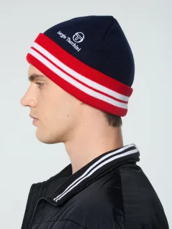 Sergio Tacchini Surgis Knit Beanie- Maritime Blue/ Adrenaline Rush/ White MARITIME BLUE/ADRENALINE RUSH/WHITE Hot