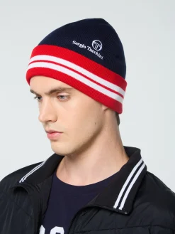 Sergio Tacchini Surgis Knit Beanie- Maritime Blue/ Adrenaline Rush/ White MARITIME BLUE/ADRENALINE RUSH/WHITE Hot