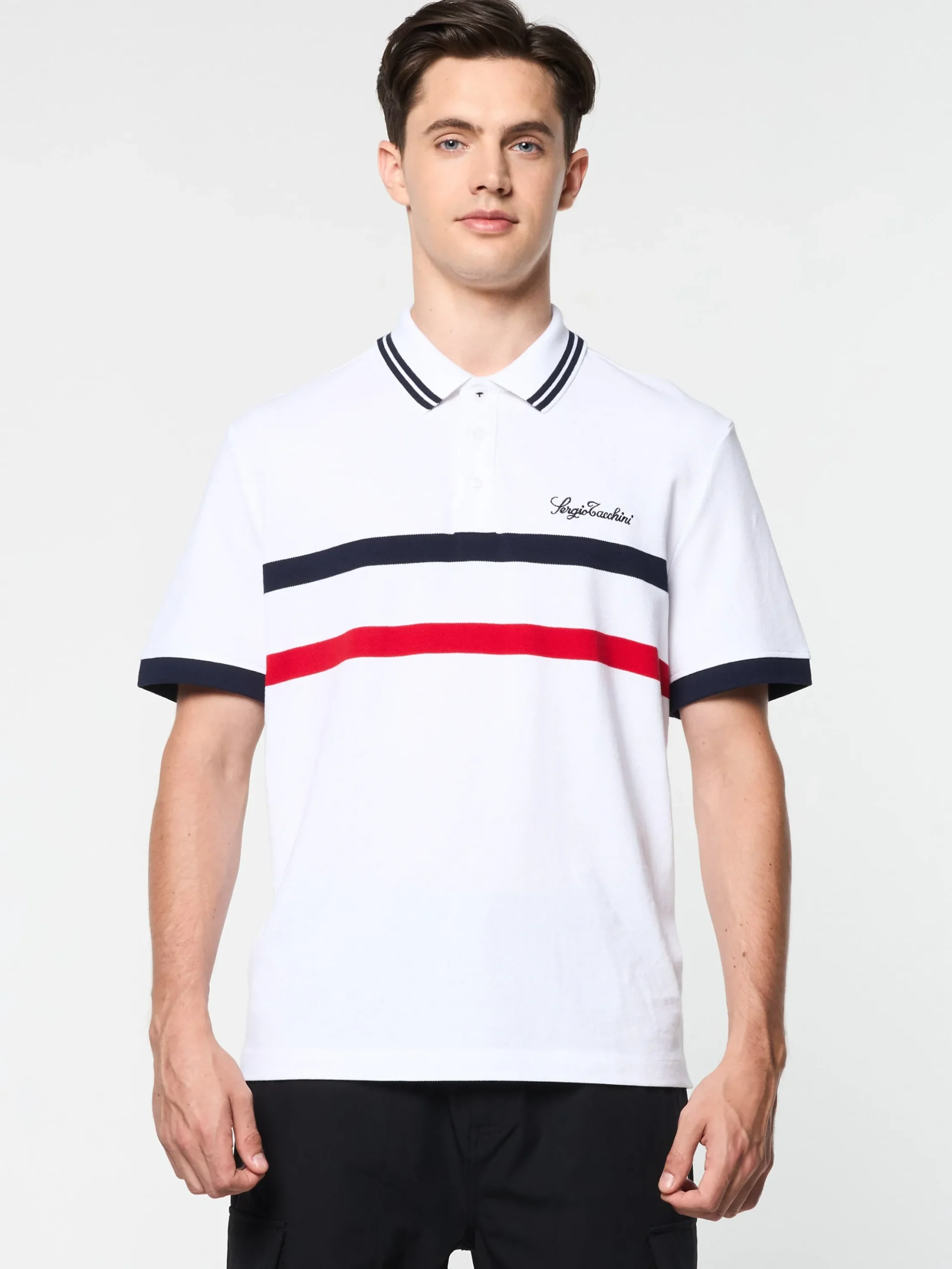 Sergio Tacchini Vieste Stripe Polo- BRILLIANT WHITE Discount