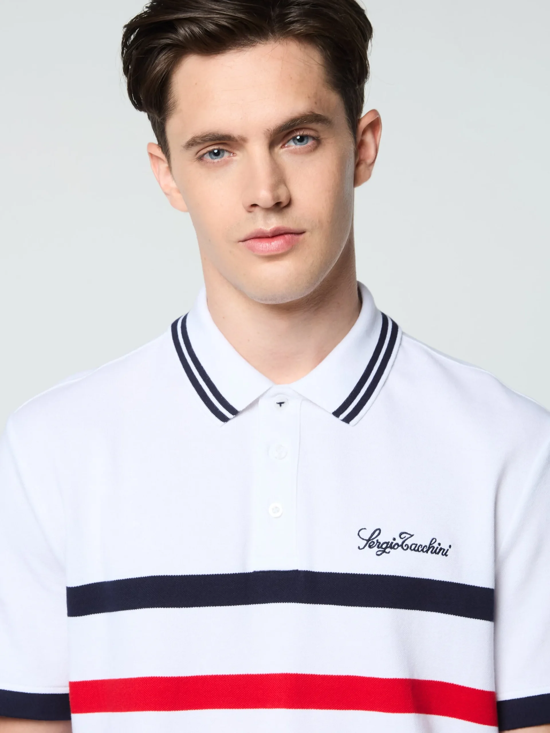 Sergio Tacchini Vieste Stripe Polo- BRILLIANT WHITE Discount